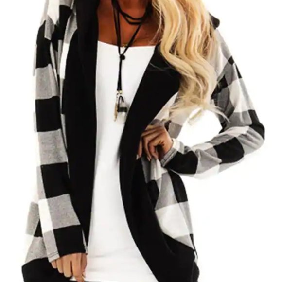 Rosegal Tops - Rosegal Buffalo Check Plaid Hooded Cardigan XXL